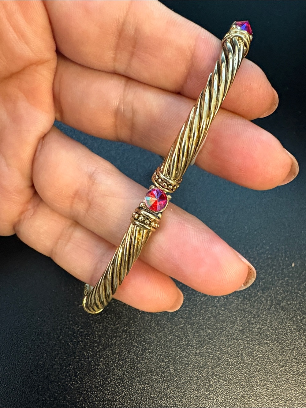 Pretty Gold-Tone Twisted Statement Stretch Bracelet with Pink Crystal Accents